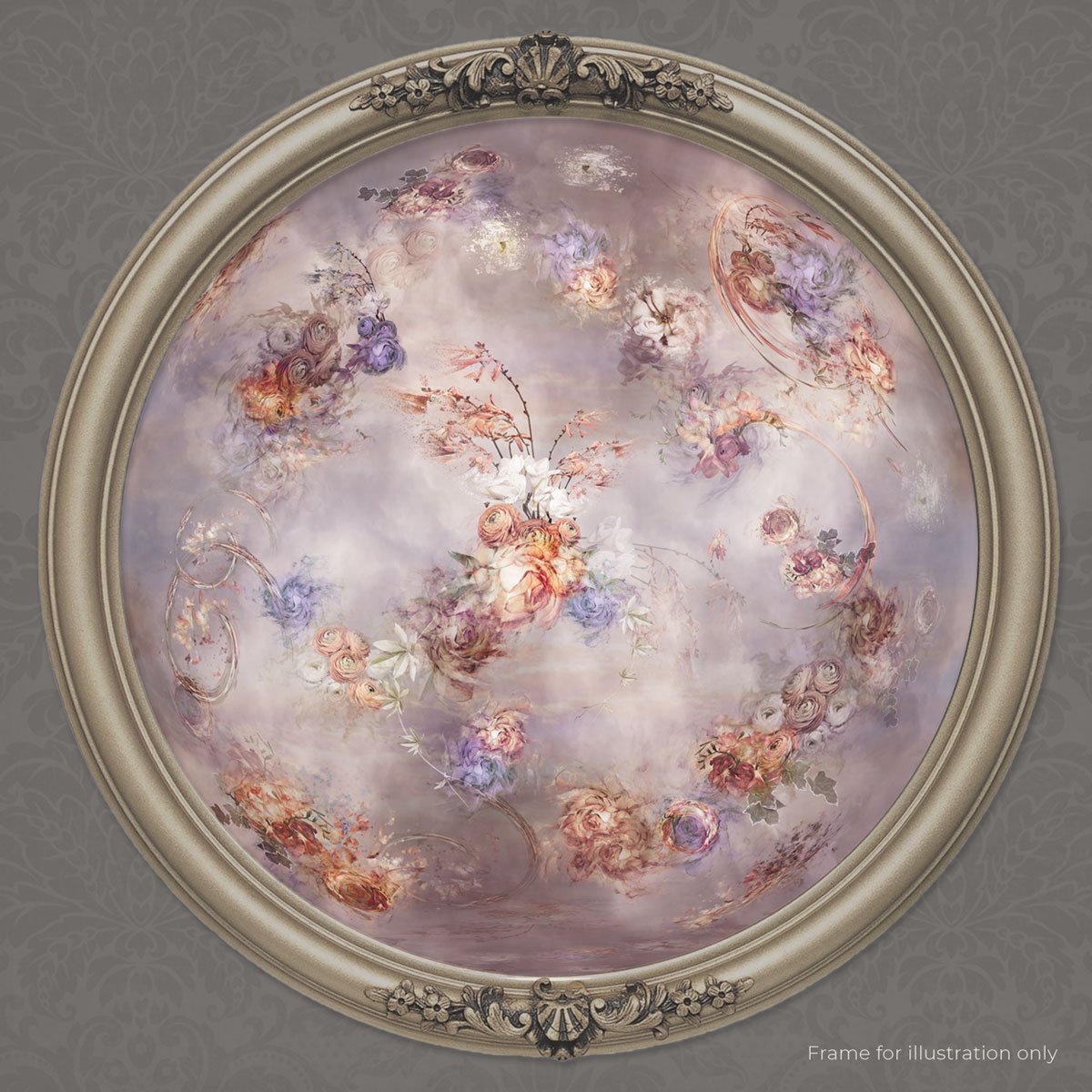 Floral art sphere Eos in gold circular frame