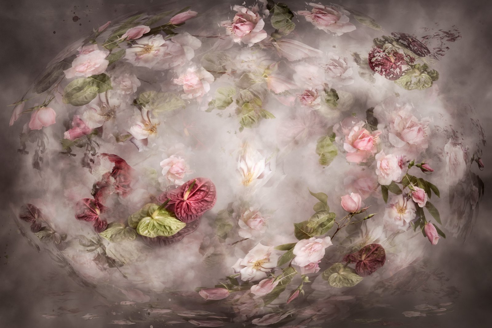 photmanipulation art piece featuring roses and clouds